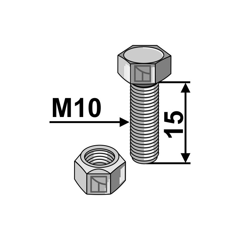 Boulon avec écrou frein - M10x1,5 - 10.9 - Mulag - Schraube: 124996 - Mutter: 102266