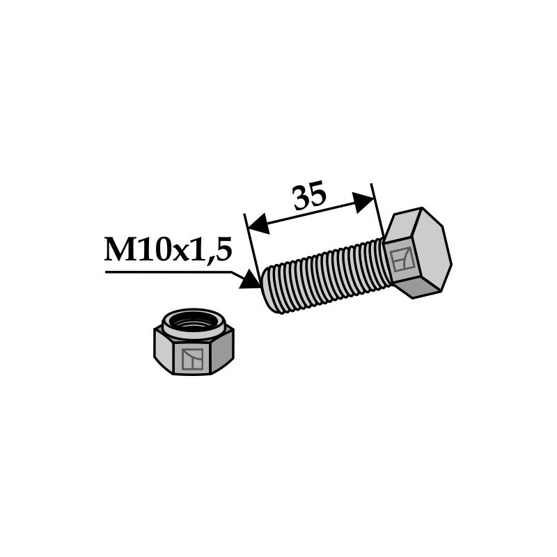 Boulon avec écrou frein - M10x1,5 x35- 8.8 - Pöttinger - 103.065 / 122.107
