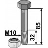 Boulon avec écrou frein - M10x1,5 - 10.9 - Bomford - 03.675.25 - 05.775.02
