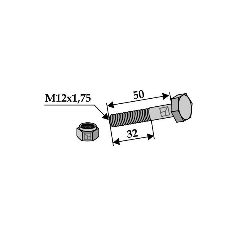 Boulon avec écrou frein - M12x1,75 - 10.9 - Dücker - 02525300 - 901012011