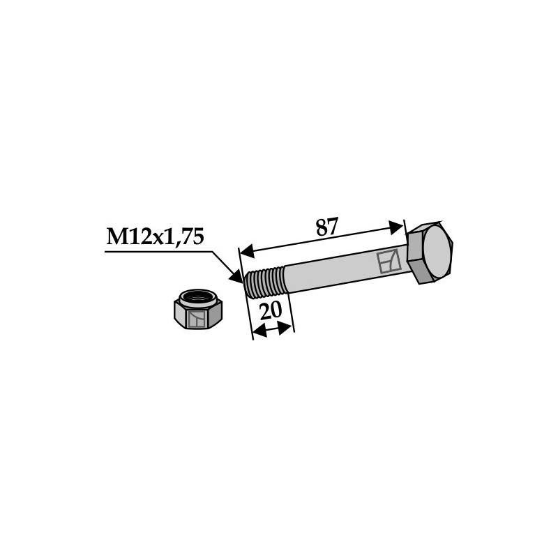 Boulon avec écrou frein - M12x1,75 - 8.8 - AG008571