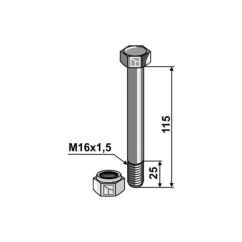 Boulon avec écrou frein - M16x1,5 - 8.8 - Rousseau - Schraube: 5.952.07 - Mutter: 4.2006.15