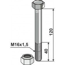 Boulon avec écrou frein - M16x1,5 - 10.9 - AG008552