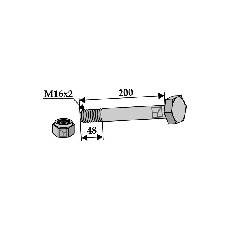 Boulon avec écrou frein - M16 x 2 - 8.8 - AG008546