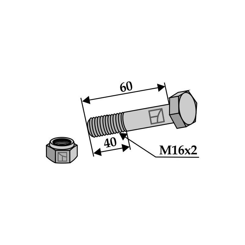 Boulon avec écrou frein - M16 x 2 - 10.9 - AG008544