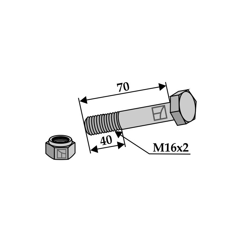 Boulon avec écrou frein - M16 x 2 - 10.9 - AG008543