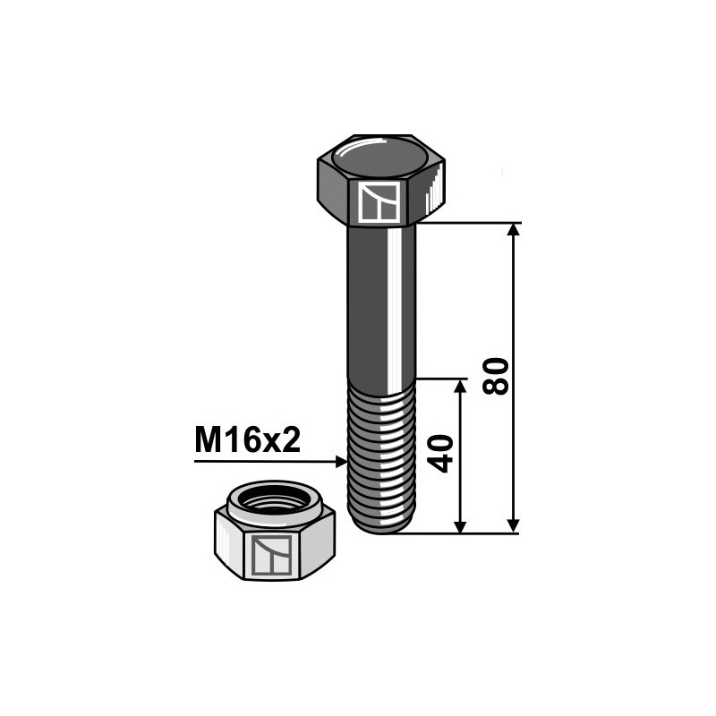Boulon avec écrou frein - M16 x 2 - 10.9 - Votex - 4503255