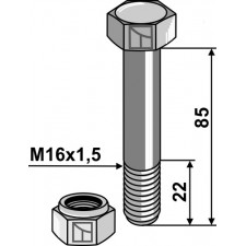 Boulon avec écrou frein - M16x1,5 - 10.9 - Müthing - Schraube MU980416 - Mutter MU980417