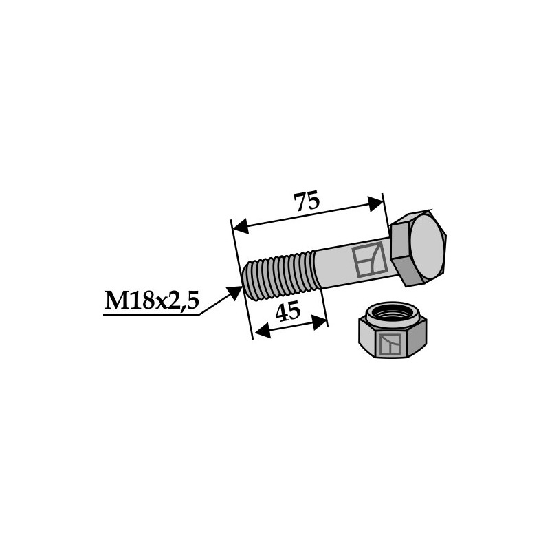 Boulon avec écrou frein - M18 x 2,5 - 8.8