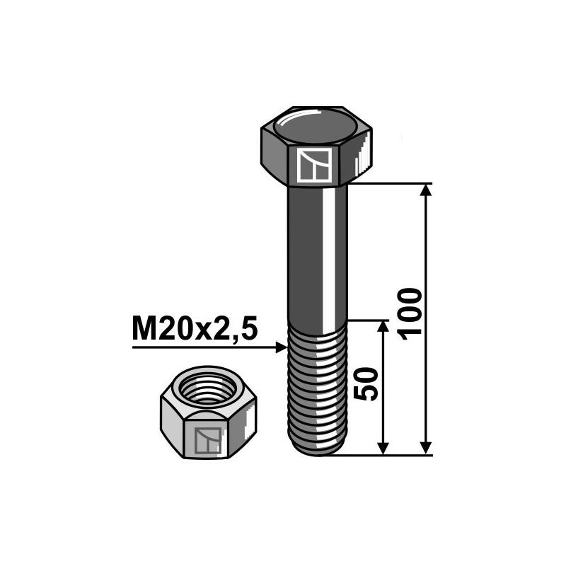 Boulon avec écrou frein - M20 x 2,5 - 10.9 - Mulag - 202507 - 100690