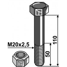 Boulon avec écrou frein - M20 x 2,5 - 10.9 - Mulag - Schraube: 168359 - Mutter: 100690