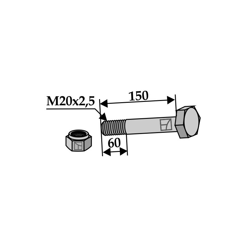 Boulon avec écrou frein - M20 x 2,5 - 10.9 - AG008527