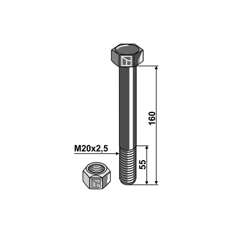 Boulon avec écrou frein - M20 x 2,5 - 10.9 - AG002752