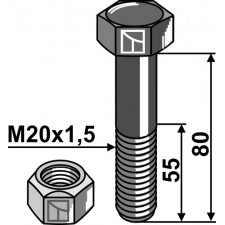 Boulon avec écrou frein - M20 x 1,5 - 10.9 - Mc Connel - 9213168 - 9143008