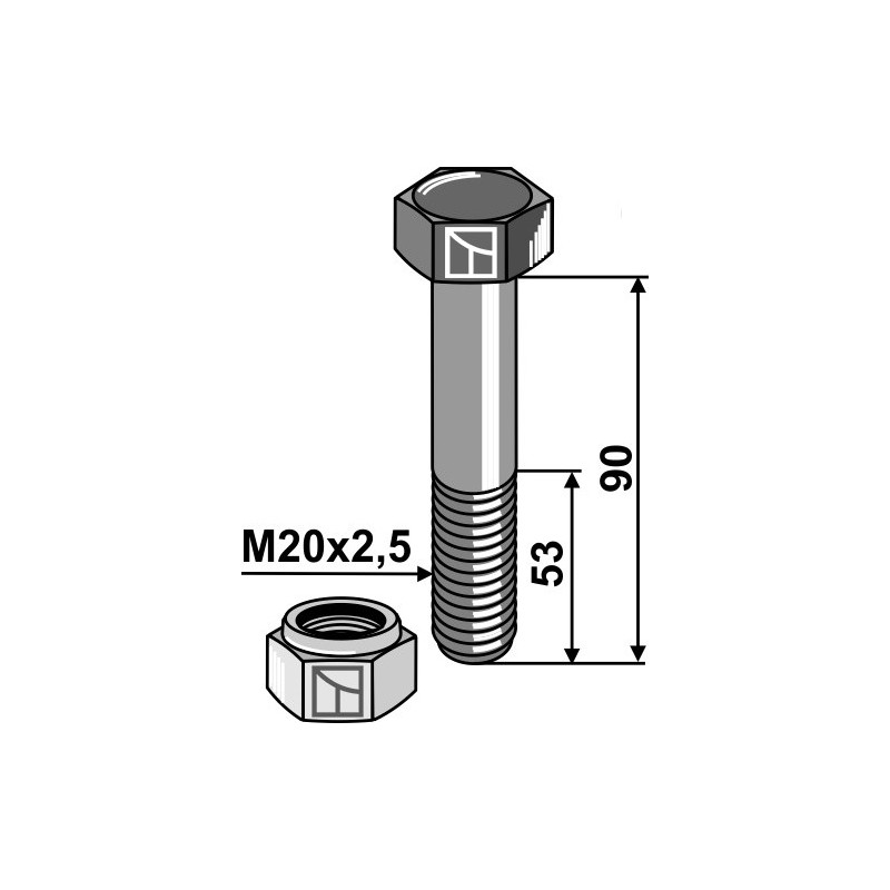 Boulon avec écrou frein - M20 x 2,5 - 8.8 - Vogel u. Noot - 523804
