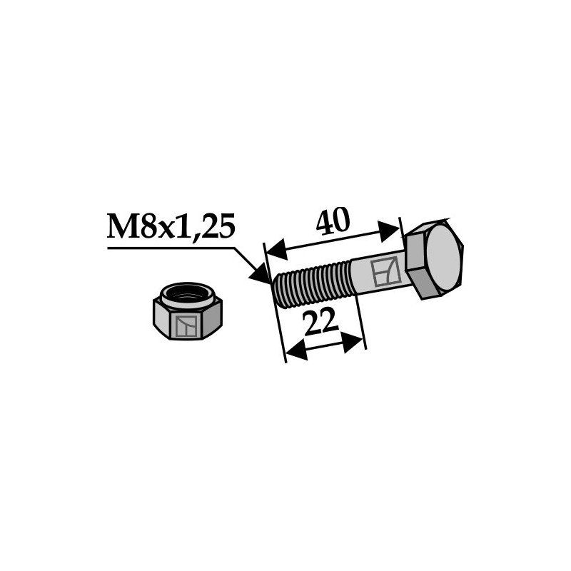 Boulon avec écrou frein - M8x1,25 - 8.8
