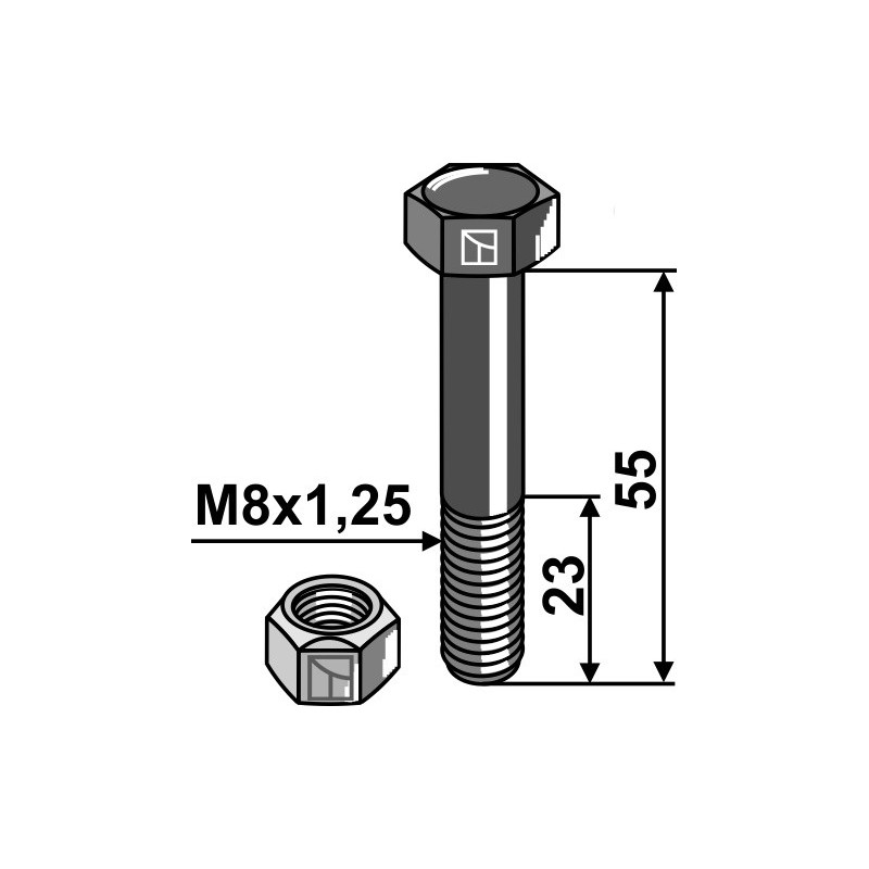 Boulon avec écrou frein - M8 x 1,25 - 8.8