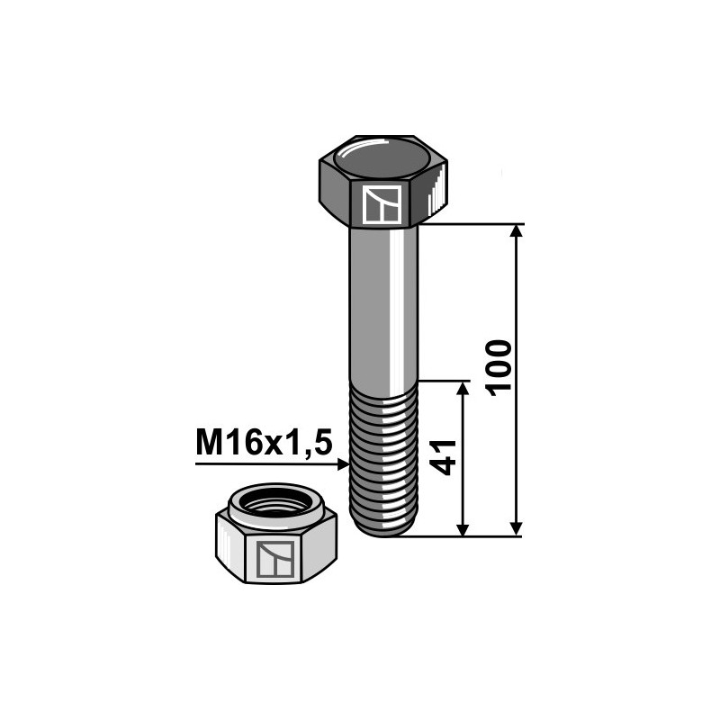 Boulon avec écrou frein - M16x1,5 - 10.9 - AG002613