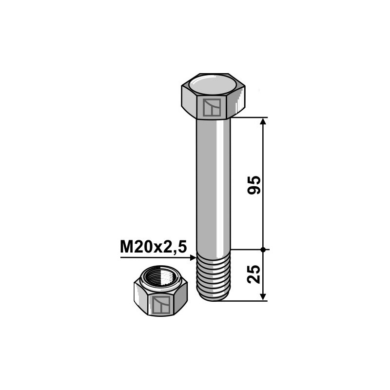 Boulon avec écrou frein - M20 x 2,5 - 10.9 - Sauerburger - 10456