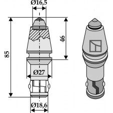 Burin à corps cylindrique pour fossoyeuses avec insertion en métal dur - AG001622