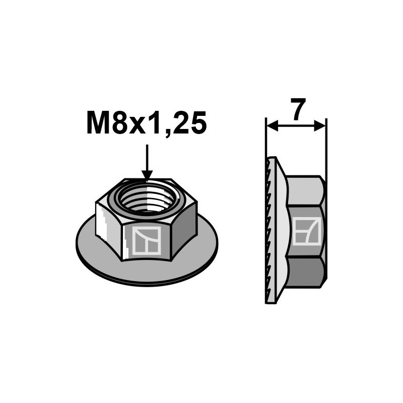 Écrou héxagonal avec bride - M8x1,25 - Strautmann - 86500557