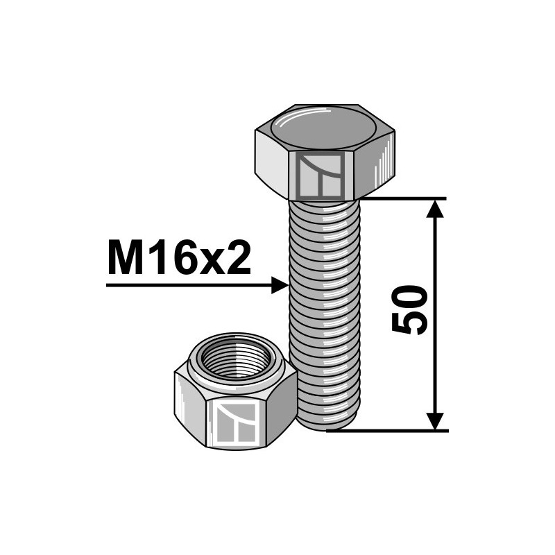 Boulon avec écrou à freinage interne - M16x2 - 10.9 - AG008812