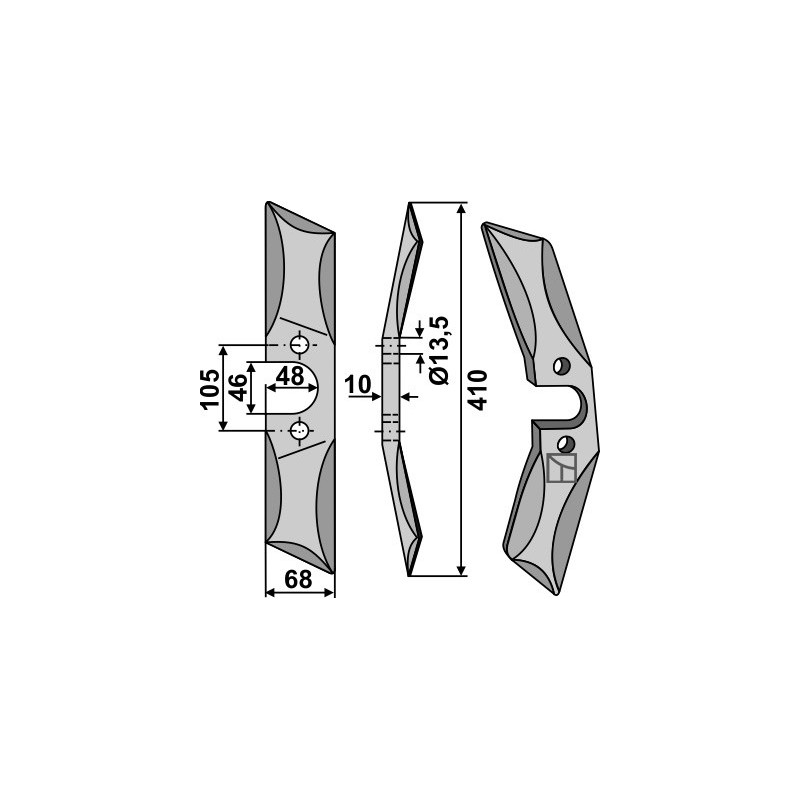 Couteau de herses à bêches rotatives droit en acier au bore, droite - AG006458
