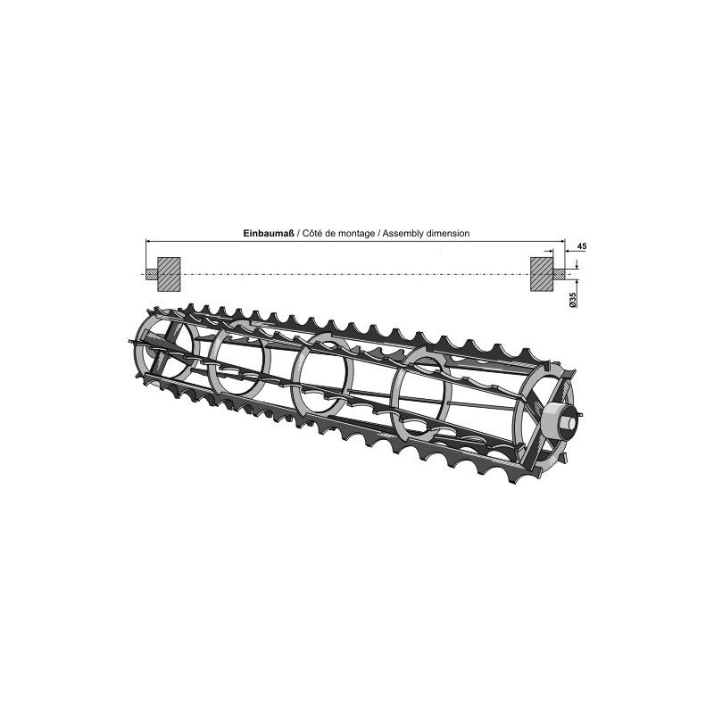 Rouleaux cage à barres crénelées avec arbre continu - 1800mm - AG007106