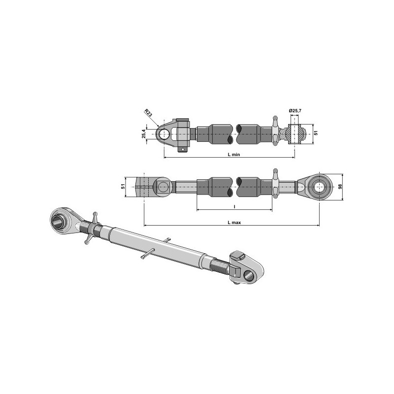 Barre de poussée à borne traîtée et articulation M 36 x 3 - AG010633