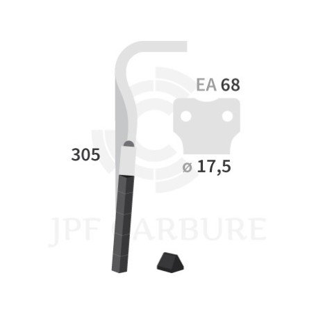 Dent de herse rotative carbure Kuhn 52556500 gauche (3 plaquettes triangulaires)