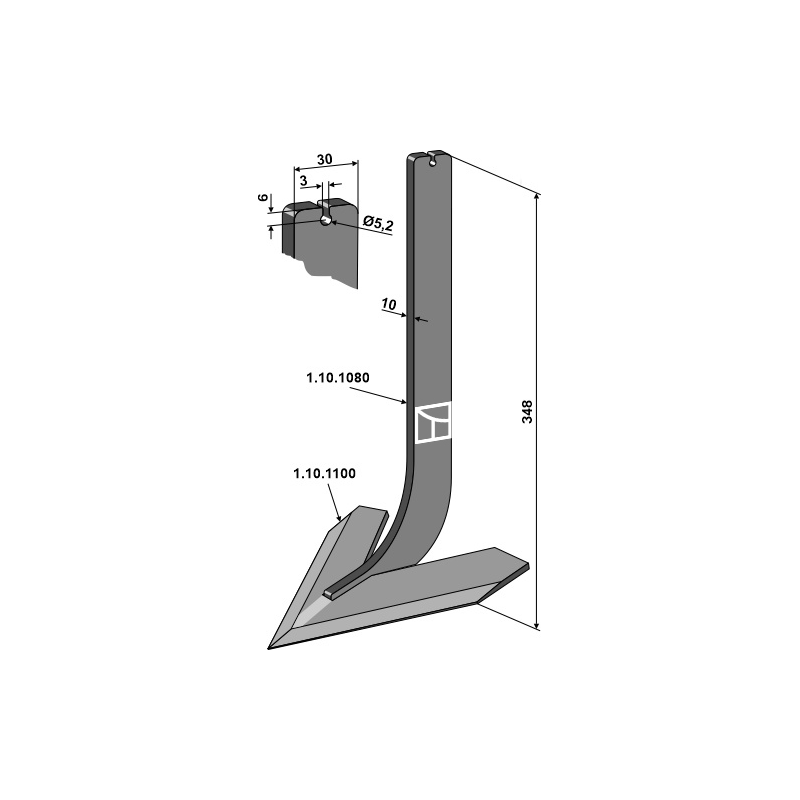 Lame de bineuse soudée sur support - Largeur 160mm