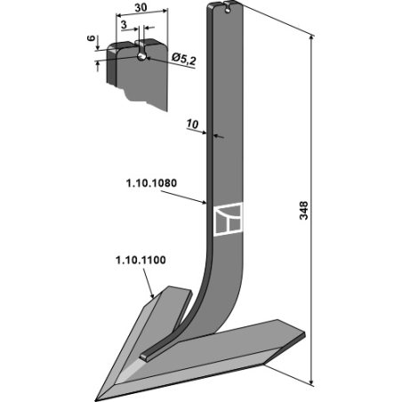 Lame de bineuse soudée sur support - Largeur 160mm