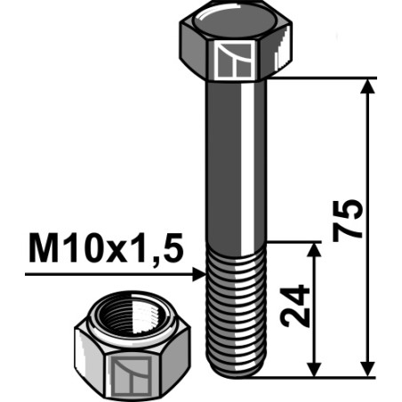 Boulon avec écrou frein - M10x1,5 - 12.9 - Votex - 45.03.170