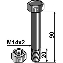 Boulon avec écrou frein - M14x2 - 12.9 - Agromec - Schraube 1101434 Mutter 1012414