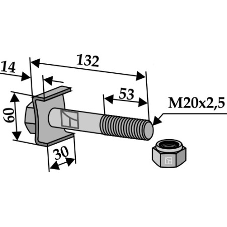 Boulon avec écrou frein M 20 x 2,5 - 8.8 - Agrimaster - 3000313