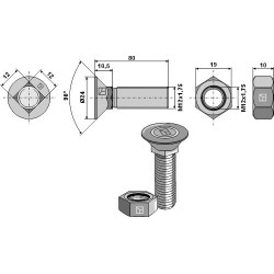 Boulon de charrue DIN 608 avec écrou hexagonal - Amazone / BBG - DA943