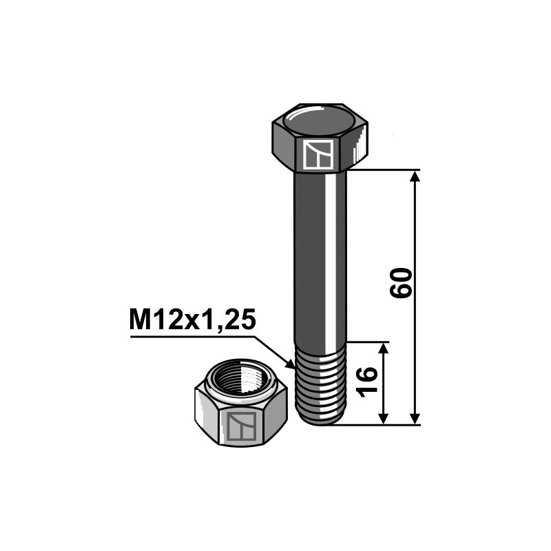 Boulon avec écrou frein - M12x1,25 - 10.9 - Perfect - Schraube: 3165 - Mutter: 3134