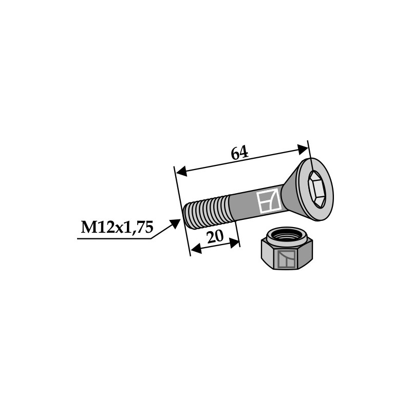Boulon M 12 x 65 -10.9 avec écrou frein - Doppstadt - 03.675.25