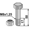 Boulon avec écrou frein - M8x1,25 - 10.9 - Agria - Schraube: 71011 Mutter: 28110