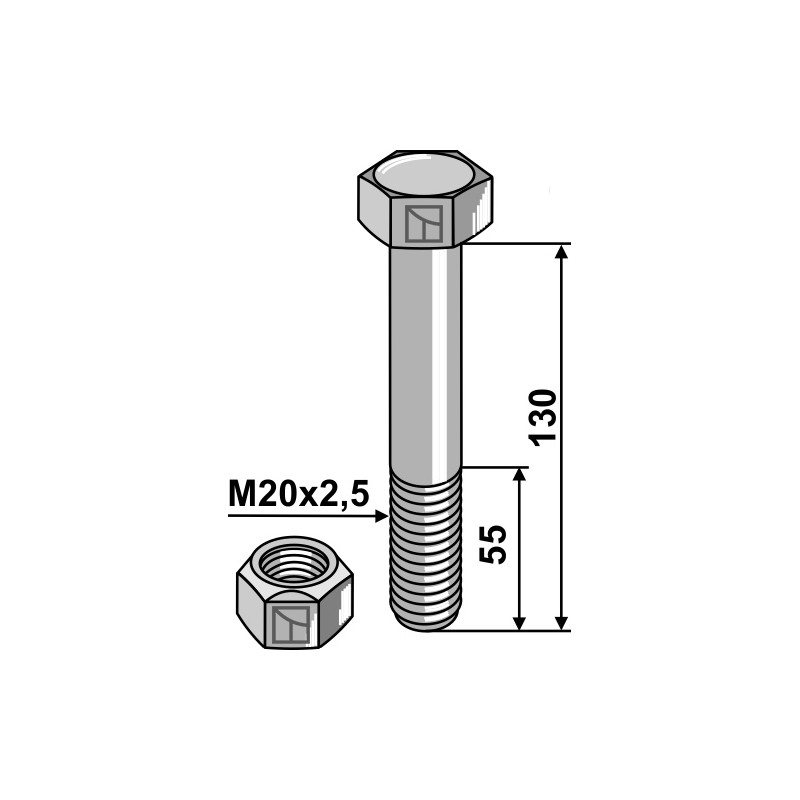 Boulon avec écrou frein - M20 x 2,5 - 10.9 - AG008529
