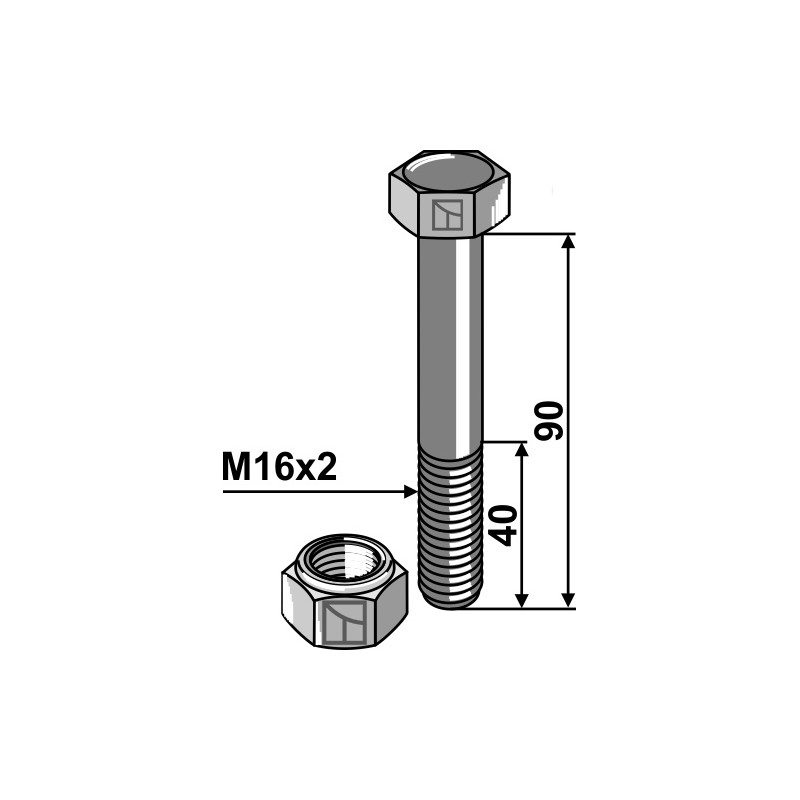 Boulon avec écrou à freinage interne - M16 x 2 - 10.9 - Maschio - F01010121