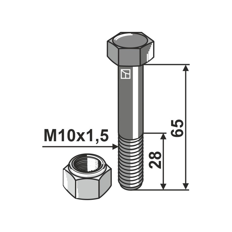 Boulon avec écrou frein - M10 - 10.9 - Agria - Schraube: 256932042 - Mutter: 261105010