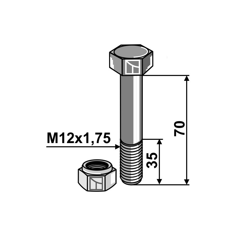 Boulon avec écrou à freinage interne - M12 - 8.8 - Kverneland - KG00357961
