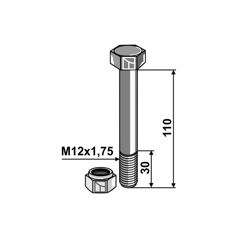 Boulon avec écrou à freinage interne - M12 - 8.8 - AG008997