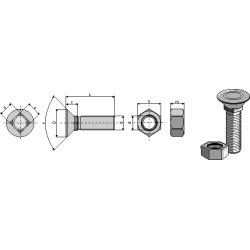 Boulon de charrue DIN 608 M12x1,75x35 5 avec écrou hexagonal - Lemken - 3015785