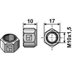 Écrou tout-métal avec partie de serrage M10 -DIN980 galv. 10.9