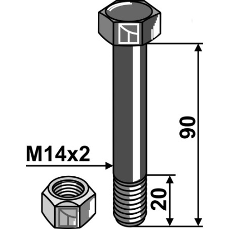 Boulon avec écrou frein - M14x2 - 12.9 - Noremat - Schraube 103077 Mutter 103019