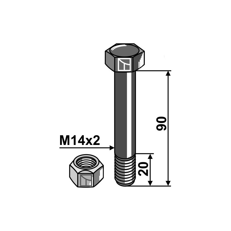 Boulon avec écrou à freinage interne - M14x2 - 12.9 - Muthing - Schraube MU980509 Mutter MU980501