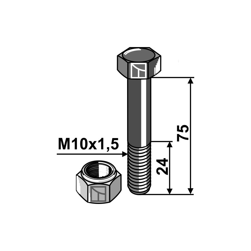 Boulon avec écrou frein - M10x1,5 - 12.9 - Noremat - 103073 / 103018