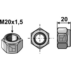 Écrou hexagonal à freinage interne - M20x1,5 - 10.9 - Dücker - 900020018